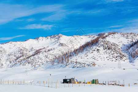 新疆喀纳斯禾木景区冬日雪景背景图片