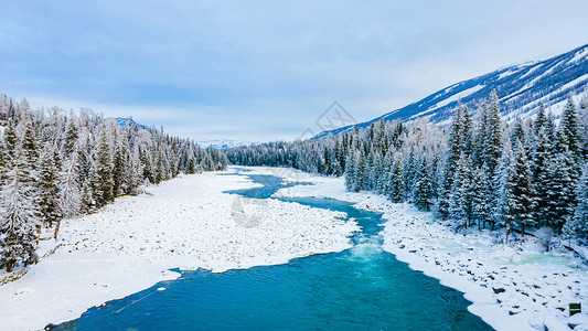 新疆喀纳斯冬季河流高清图片