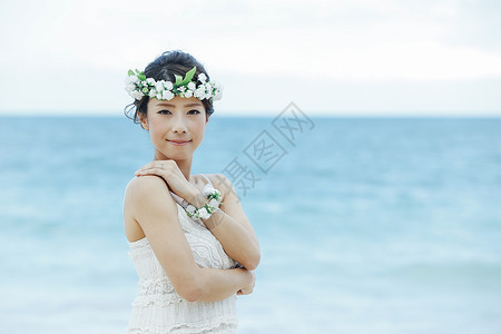 海边新娘肖像图片
