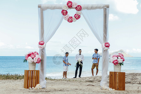海滩上举行婚礼的新人图片