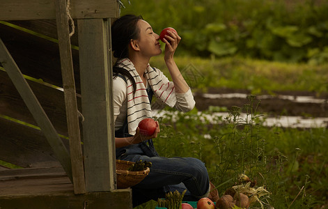 农场农民美女收获番茄图片