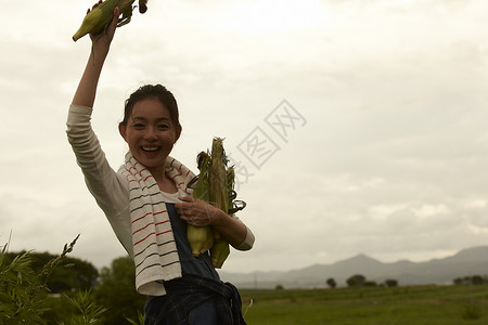 收获玉米的农民女青年图片