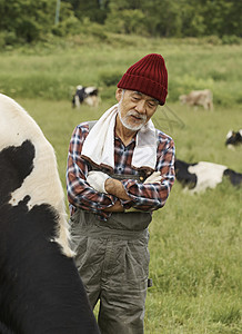 牧场看奶牛的牧民图片