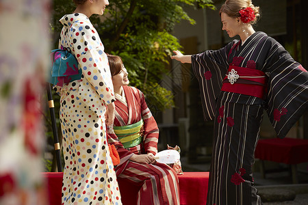 在古都度假景点旅行的外国妇女和日本妇女图片