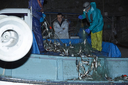 深夜在港口工作的渔民秋田高清图片素材
