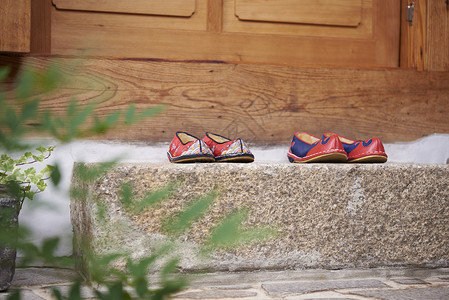 庭院中的传统民族布鞋背景图片