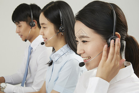 商业电话销售团队韩国人高清图片素材