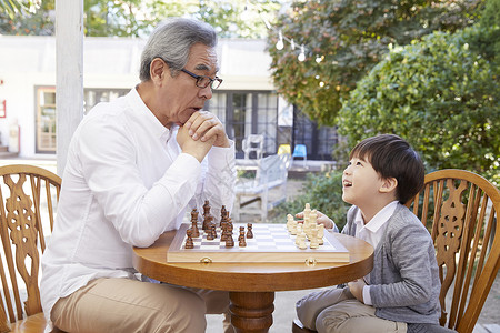 棋盘握手神谕祖父孙子象棋植物高清图片素材