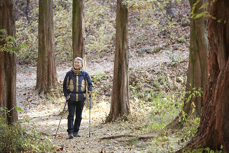 老人户外登山徒步观光图片