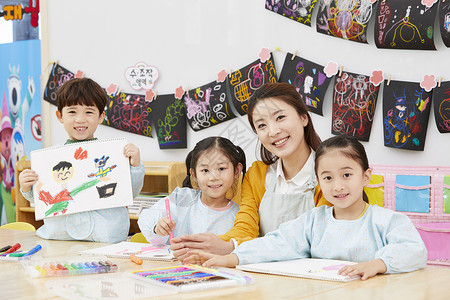 前视图成年男子青年幼儿园孩子老师韩语图片