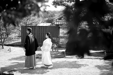 20多岁女士肖像日本礼服婚礼新娘和新郎背景图片