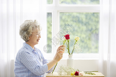 坚定的凝视植物密切关系生活女人老人韩国人高清图片