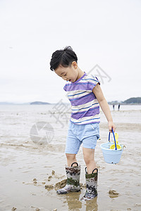 在海边捡蛤的小孩夏天高清图片素材