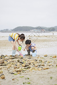 蹲下盯着看弯曲海动手学习韩语玩具高清图片素材