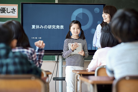 小学生在老师的指导下学习平板电脑使用知识图片