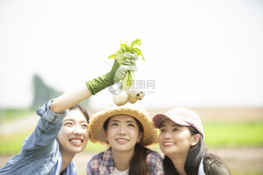 年轻笑脸农民女农业伴侣图片