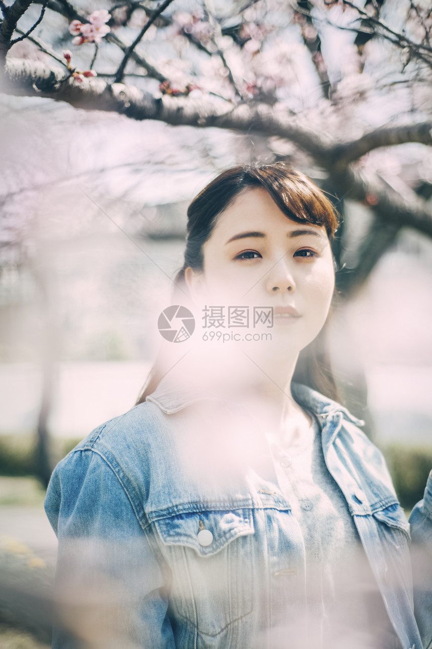 生活女肖像樱花春天妇女画象图片