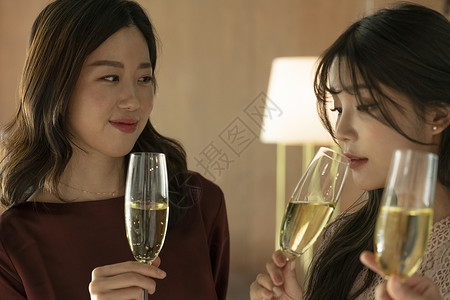 年轻男女酒会碰杯庆祝图片