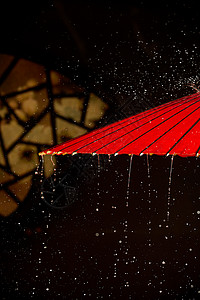 竹制品雨中的中国传统古风油纸伞背景
