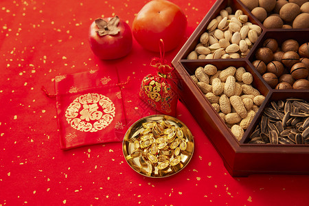 春节年货和元宝背景图片
