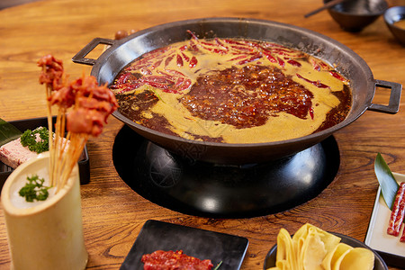 串串火锅食材沸腾的火锅和串串特写背景
