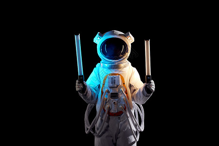 宇航员手拿霓虹灯棒背景图片
