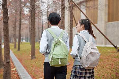 大学同学校园里交流背影背景图片