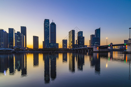 滨海新区于家堡商业区夜景倒影背景