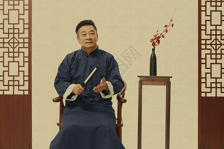 中国风工笔画男性相声演员背景图片