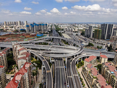 航拍城市错综复杂高架桥交通车辆高清图片素材