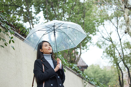 下雨天打伞的女性背景图片