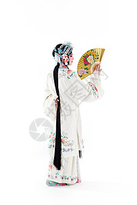 中国风小元素女昆曲表演者拿着折扇背影背景