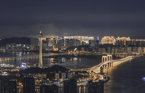 横琴自贸区澳门特别行政区地标电视塔背景