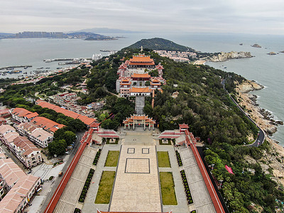 航拍福建莆田湄洲岛5A景区妈祖庙背景