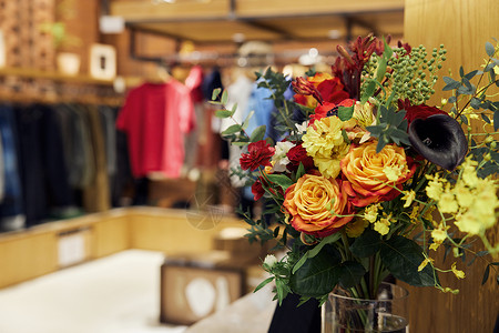 鲜花店铺素材服装店内的花瓶陈列背景