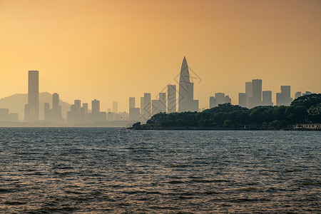 日落黄昏深圳湾建筑高清图片素材