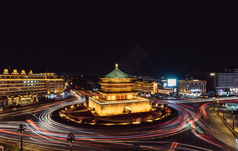 西安钟楼夜景视图图片