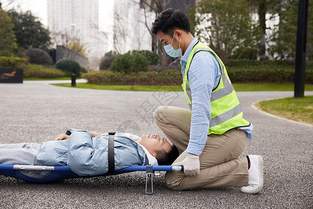 急救医护人员手抬担架救助病人背景图片