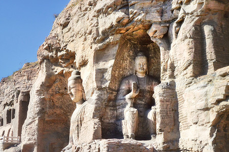 5A风景区世界文化遗产云冈石窟雕像高清图片素材