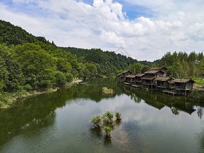 桃花源风景湖南常德桃花源景区秦溪航拍背景