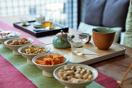 茶馆喝茶吃点心特写茶庄高清图片素材