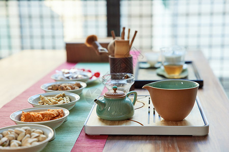 茶馆里的点心茶道高清图片素材