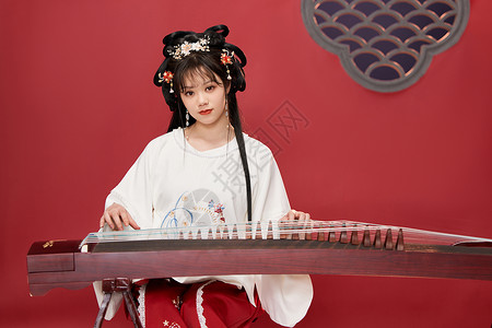 国风传统文化美女弹古筝高清图片