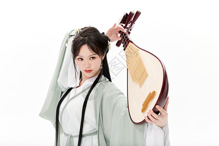 中国古风汉服美女弹奏琵琶背景图片