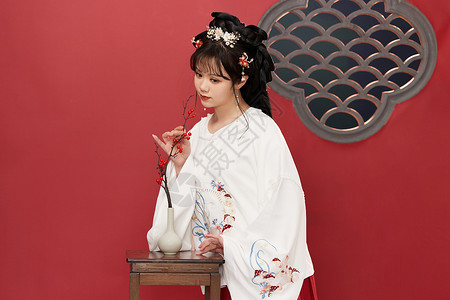 中国风传统古装汉服美女细闻梅花图片