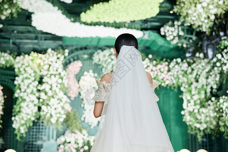 婚礼上穿婚纱的新娘背影图片