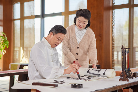 普遍学者练习书法的老年学者背景