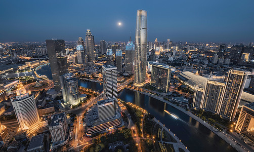 天津CBD夜景城市风光现代建筑高清图片素材