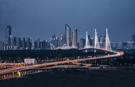 南京长江第三大桥南京河西CBD商贸区南京眼与长江五桥夜景背景