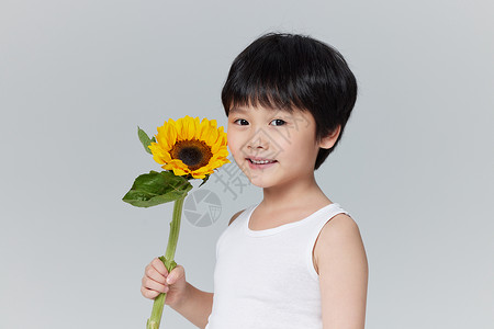 手拿向日葵的可爱小男孩图片